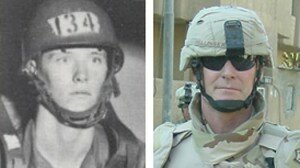 Mellinger in Army jump school in 1972, left, and on patrol in Baghdad in 2005. Courtesy Jeffrey Mellinger